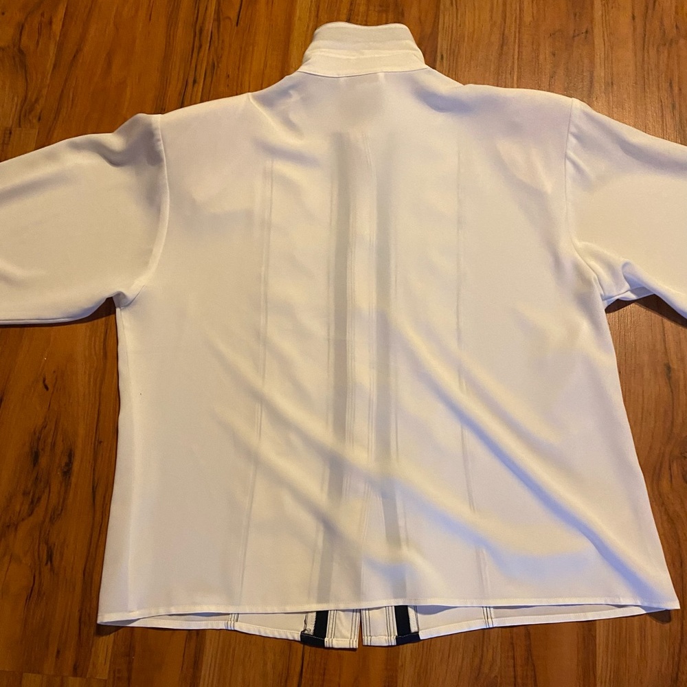 Tess Vintage Women’s White/Navy Button Blouse Size 10 - Picture 13 of 16